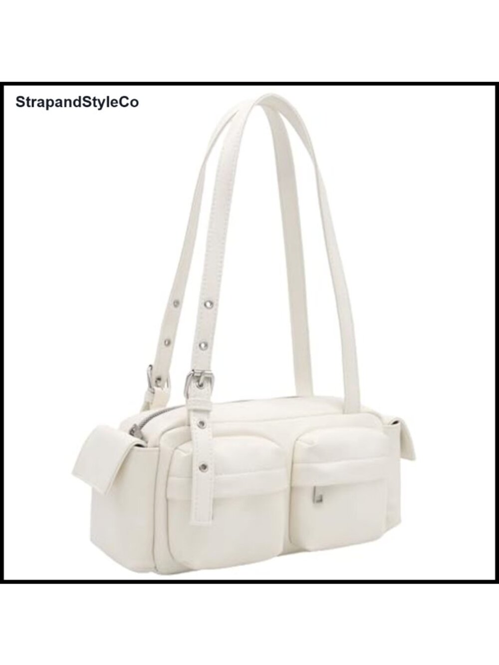 Glossy PU Leather Multi Pocket Shoulder Bag Satchel Adjustable Strap